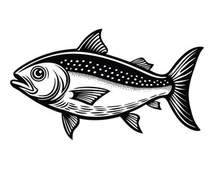 Fototapeta premium Fish grunge black outline hand drawn vector on white background