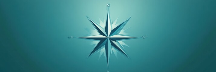 Obraz premium A geometric compass rose with distinct sharp lines radiates from a central point, set against a calming blue backdrop. Generative AI