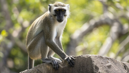 Obraz premium Curious macaque gazing at the camera in a natural habitat