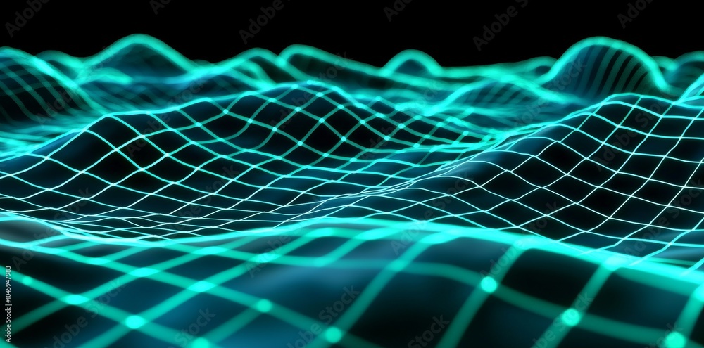 Poster the background is an abstract technology background containing a polygonal grid with blurred lines o