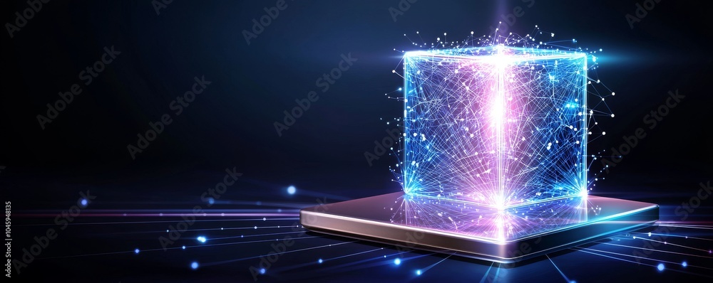 Poster digital blocks and abstract geometric background. the concept of blockchain and modern technology.