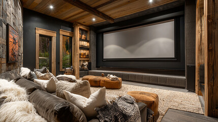 a contemporary home theater with a retractable
