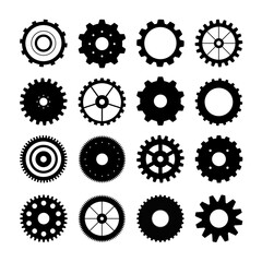 Cartoon vector collection of gear icons isolated on white background.