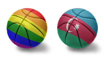 basketball balls with the rainbow gay pride flag and flag of azerbaijan on the white background.