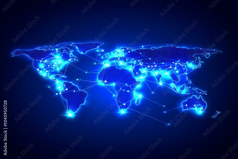 Poster global network connection. big data analytics and business concept. global business map with points 