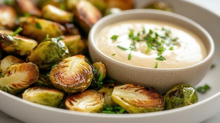 vegan, vegan appetizer for company, grilled brussels sprouts with sauce