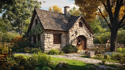 Stone Cottage in a Lush Garden