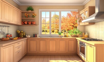 Pretty autumn kitchen with copy space