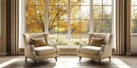 Fototapeta premium Autumnal Sunlight Streaming Through Large Windows