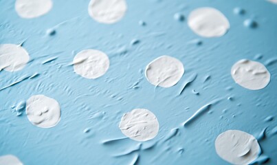 Textured surface featuring a light blue background adorned with a playful white polka dot design, perfect for various decorative uses