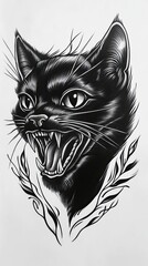 Obraz premium Black cats tattoo old school generative ai
