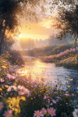Obraz premium sunset over the river