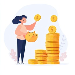 Illustration of a woman with a piggy bank and stacks of coins-gigapixel-art-scale-6_00x