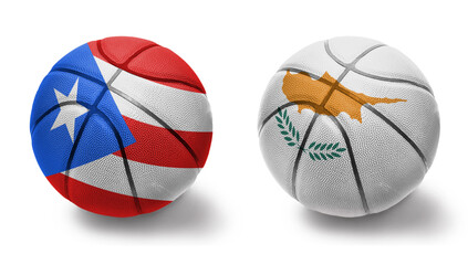 basketball balls with the national flags of cyprus and puerto rico on the white background.