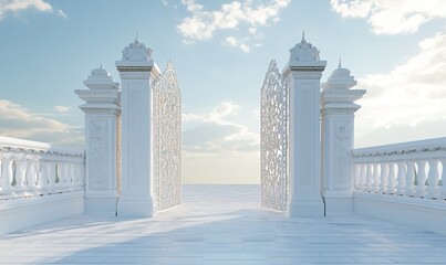 Recreation of white open gates of the entrance to the kingdom of heaven