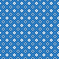 Abstract pixel art seamless fabric Background of geometric square pattern with blue and white tone for wallpaper,fabric,printing and poster