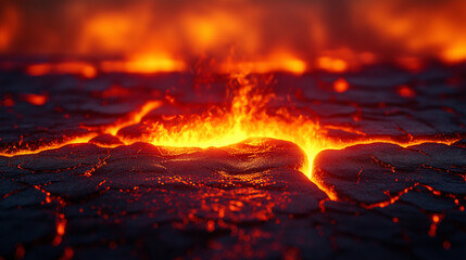 Smoke over rocky terrain with hot lava