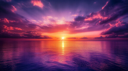 Obraz premium Dramatic Purple Sunset over Calm Ocean Water