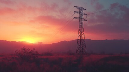 Naklejka premium electric tower at sunset in the open air 