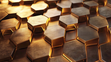 Fototapeta premium Abstract Golden Hexagon Pattern Background Texture