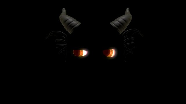 Monster jumps out of the darkness.Red eyes - scarecrow. 3D animation
