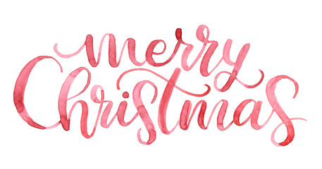 Merry Christmas Watercolor Script. An elegant hand calligraphy perfect for holiday cards, brochures, or seasonal designs. © Rosana Cabal
