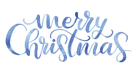 Artistic "Merry Christmas" Watercolor Lettering Greeting.  An elegant hand calligraphy perfect for holiday cards, brochures, or seasonal designs. © Rosana Cabal