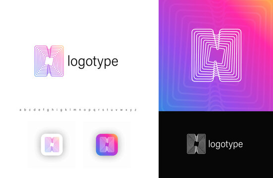 Ripples Logo Letter N, Geometric Rounded Lines Monogram for Tech Branding, Creative Posters, Identity. Vector Illustration
