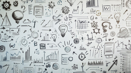 Fototapeta premium Hand Drawn Business Strategy Brainstorming Ideas On Whiteboard