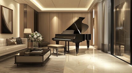  a contemporary music room with a digital piano style