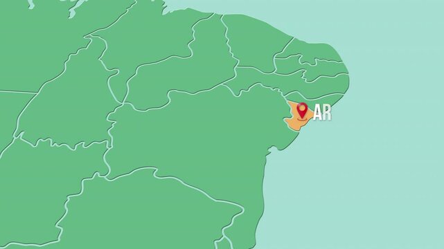 Mapa de Brasil con divisi&oacute;n pol&iacute;tica resaltando el estado de Sergipe con su capital Aracaju.	
