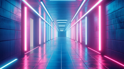 Futuristic Neon Corridor with Pink and Blue Lights