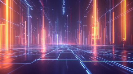 Abstract Neon Cityscape with Glowing Lines   Futuristic Urban Background