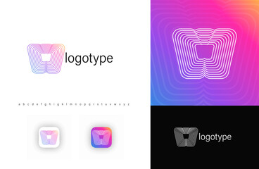 Ripples Logo Letter W, Geometric Rounded Lines Monogram for Tech Branding, Creative Posters, Identity. Vector Illustration