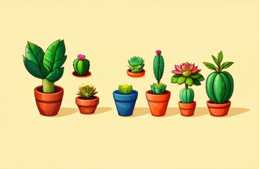 Fototapeta premium different types of succulents on a pastel yellow background