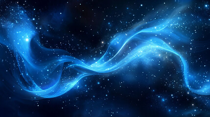 Abstract Blue Light Swirling in Space with Stars Background