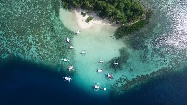 CYC beach in Coron, Palawan, Philippines. Corn Youth Club Beach. Sea in background. Tour A for the tourists. Drone