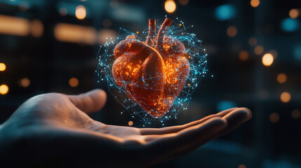 Human Hand Holding Digital Human Heart   Technology  Health  Medical  Healthcare