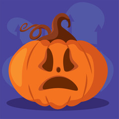 Sad jack-o-lantern pumpkin with a worried face, Vector
