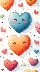 Colorful smiling hearts kawaii pastel colors cute adorable scene background