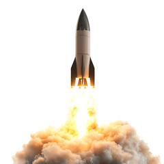 Fototapeta premium A powerful rocket launching into the sky, emitting smoke and flames, symbolizing innovation and the quest for exploration.