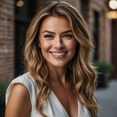 Fototapeta premium Portrait of beautiful smiling woman. Professional female assistant with a nice smile