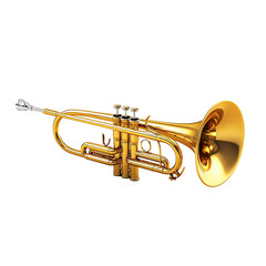 Obraz premium A shiny gold trumpet showcasing intricate details and craftsmanship, perfect for musical themes and performances.