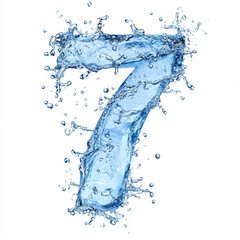 Obraz premium A creative number 7 composed of cascading water splashes, with droplets artfully arranged to showcase the energy and grace of liquid motion, isolated on a white background