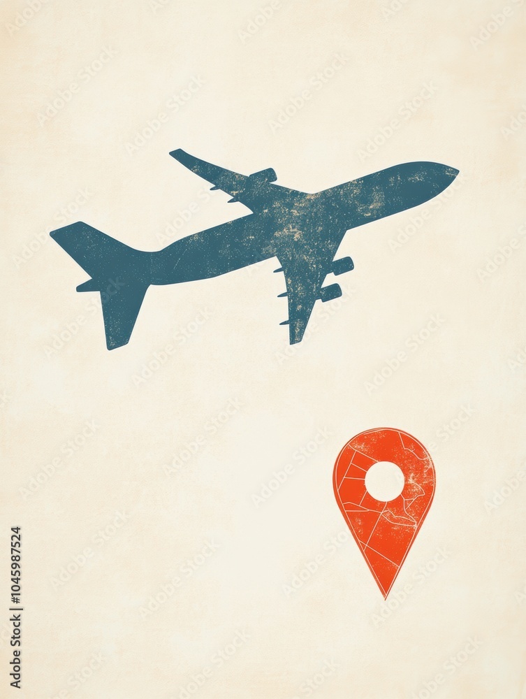 Aufkleber an airplane icon moves toward a map pin, symbolizing travel and exploration of various destinations.