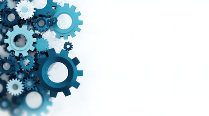  A blue-white gear set against a white backdrop, accommodating text or image placement