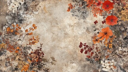 Fototapeta premium Floral Watercolor Background with Red Flowers