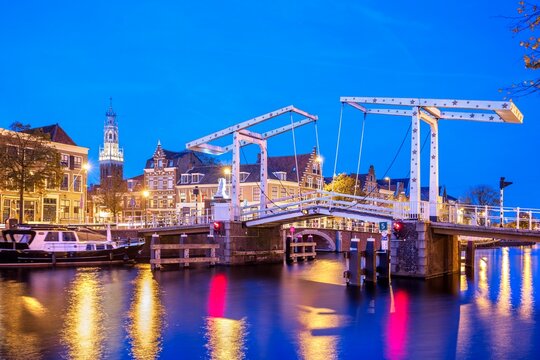 The Binnen Spaarne canal, Haarlem, North Holland, Netherlands,