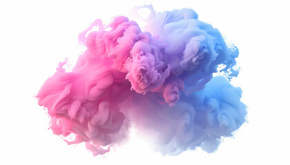 Abstract pink and blue ink swirls in water.
