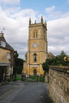 Autumnal English Village with Limestone Cottages and Autumn Trees - Quintessential Filming Location for Father Brown in Blockley, Gloucestershire in The Cotswolds